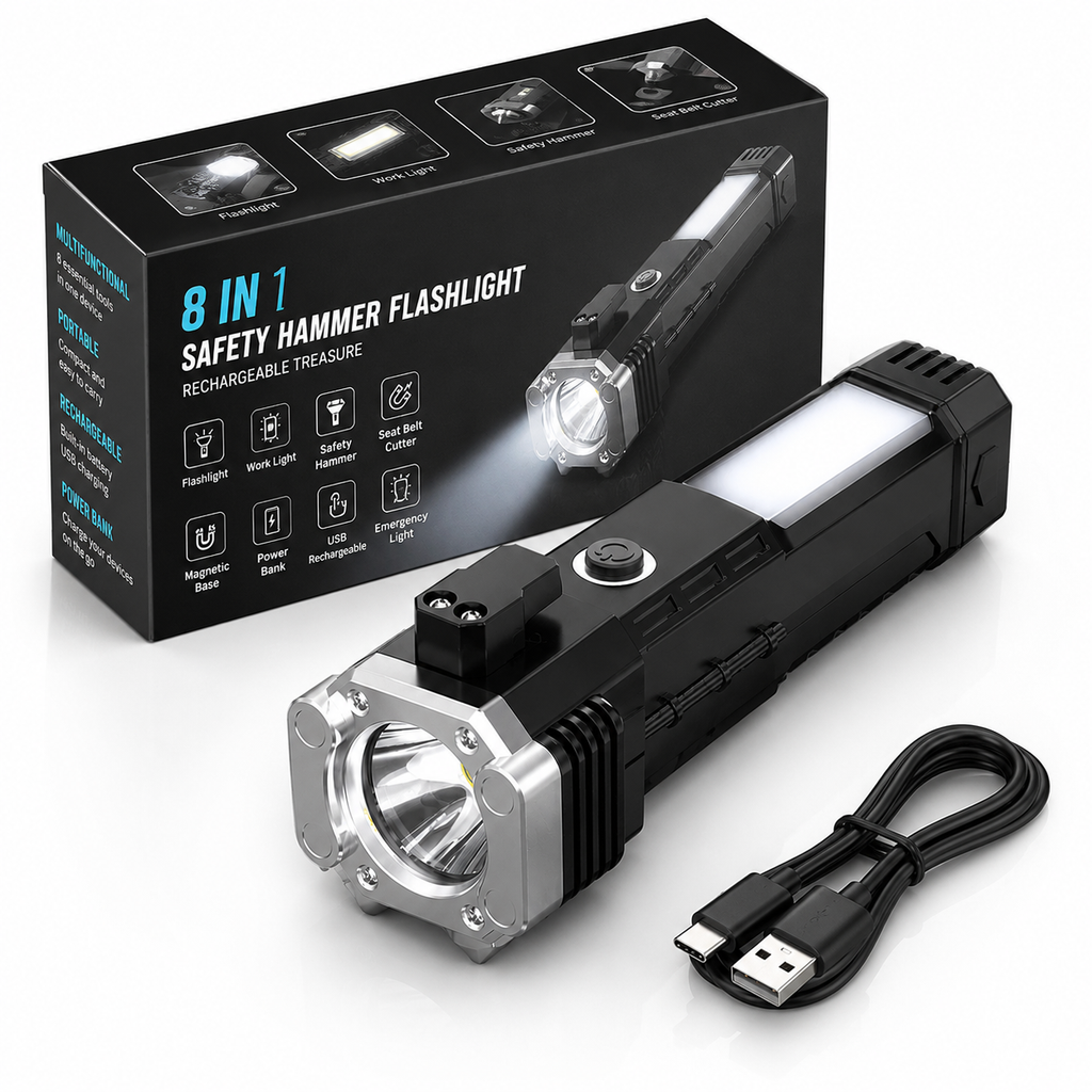 8-in-1 Rechargeable LED Emergency Flashlight